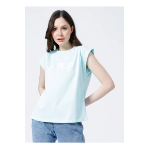 22y0391k1 Bisiklet Yakamini Kol Normal Kalıp Baskılı Mint Kadın T-shirt