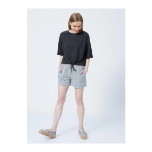 22y0655k1 Lastikli Rahat Kalıp Düz Gri Melanj Kadın Şort