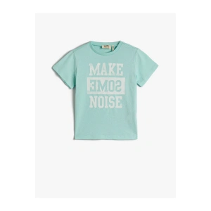 Slogan Baskılı Kısa Kollu Tişört Pamuklu