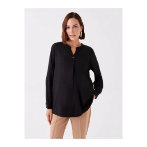 Kaçık Yaka Desenli Uzun Kollu Kadın Bluz