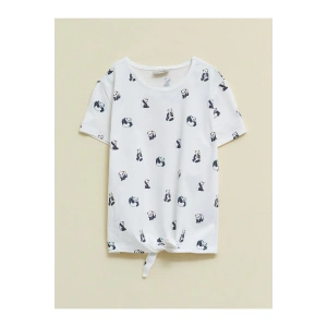 Bisiklet Yaka Baskılı Kısa Kollu Pamuklu Kız Çocuk Tişört