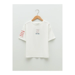 Bisiklet Yaka Baskılı Kısa Kollu Pamuklu Kız Çocuk Tişört