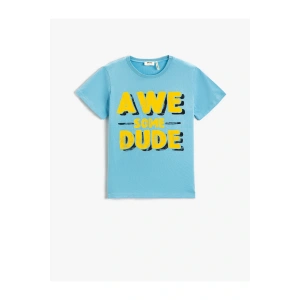 Slogan Baskılı Kısa Kollu Tişört Pamuklu