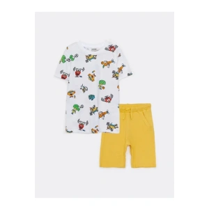 Bisiklet Yaka Baskılı Kısa Kollu Erkek Çocuk Tişört Ve Bermuda
