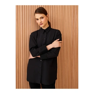 Gömlek Yaka Düz Uzun Kollu Oversize Poplin Kadın Tunik