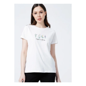 22y0041k1 Bisiklet Yakakısa Kollu Normal Kalıp Baskılı Ekru Kadın T-shirt