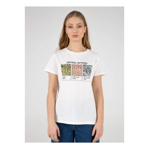 22y0654k1 Bisiklet Yakakısa Kollu Normal Kalıp Baskılı Beyaz Kadın T-shirt