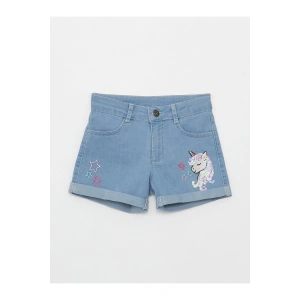 Nakışlı Kız Çocuk Jean Şort