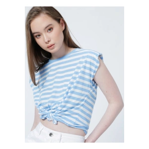 22y0058k1 Bisiklet Yakakolsuz Normal Kalıp Çizgili Mavi Kadınt-shirt