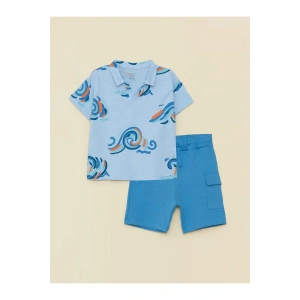 Polo Yaka Kısa Kollu Baskılı Erkek Bebek Tişört Ve Şort 2li Takım