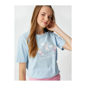 Oversize Tişört Slogan Baskılı Kısa Kollu Bisiklet Yaka