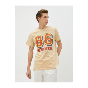 Kolej Tişört Baskılı Kısa Kollu Dar Kesim Bisiklet Yaka