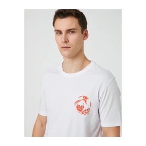 Bisiklet Yaka Tişört Palmiye Baskılı Kısa Kollu