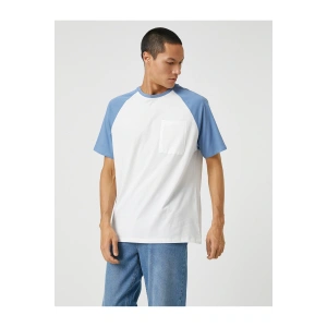 Cep Detaylı Tişört Reglan Kol Bisiklet Yaka Kısa Kollu