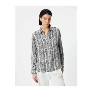 4sak60243uw Kadın Uzun Kol Gömlek Siyah Desenli