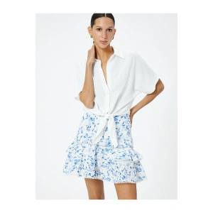 Çiçekli Mini Fisto Etek Volanlı Pamuklu