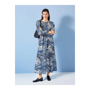 LCW Grace Bisiklet Yaka Çiçekli Uzun Kollu Kadın Elbise