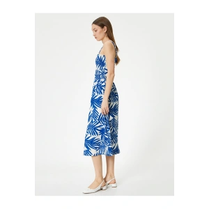 Çiçekli Elbise Midi Boy Askılı Gipe Detaylı Rahat Kalıp Bürümcük