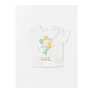 Bisiklet Yaka Baskılı Kısa Kollu Kız Bebek Tişört