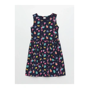 Bisiklet Yaka Baskılı Kız Çocuk Elbise
