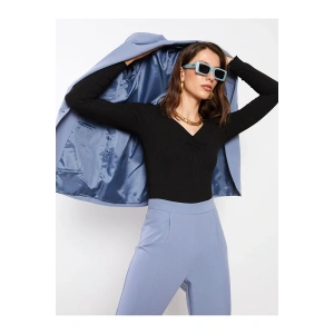 V Yaka Düz Uzun Kollu Kadın Tişört