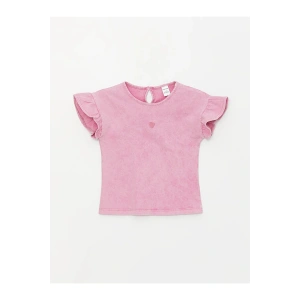 LCW baby Bisiklet Yaka Nakışlı Kız Bebek Tişört
