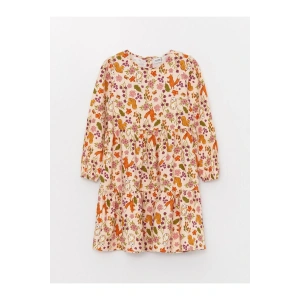 Bisiklet Yaka Desenli Uzun Kollu Kız Çocuk Elbise