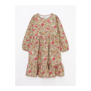 Bisiklet Yaka Desenli Uzun Kollu Kız Çocuk Elbise