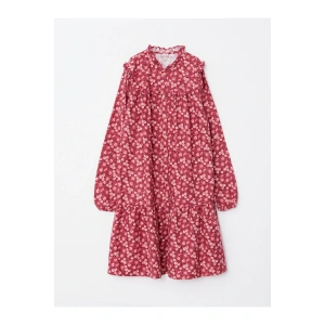 Lcw Bisiklet Yaka Desenli Uzun Kollu Gabardin Kız Çocuk Elbise