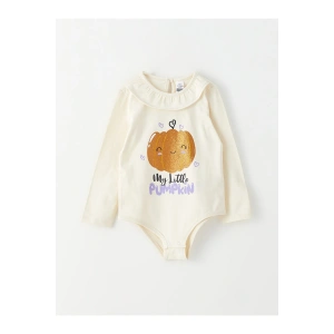 Bisiklet Yaka Uzun Kollu Baskılı Kız Bebek Çıtçıtlı Body