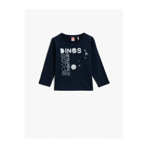 Erkek Çocuk Lacivert Sloganli T-Shirt Pamuklu Uzun Kollu