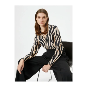 Zebra Desenli Gömlek Saten Düğmeli Klasik Yaka Regular Fit