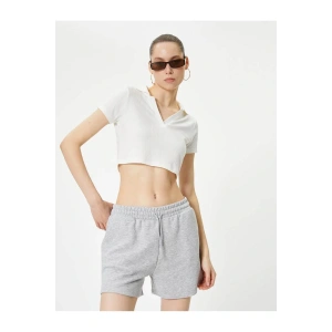 Basic Şort Beli Bağlamalı Cepli  4sal40005ık Gri Melanj