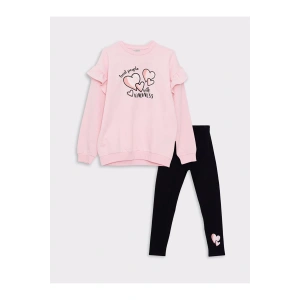 LCW Kids Bisiklet Yaka Baskılı Uzun Kollu Kız Çocuk Sweatshirt ve Tayt