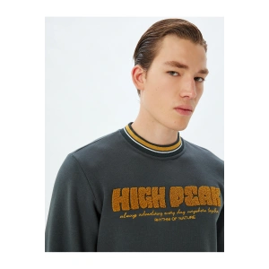 Bisiklet Yaka Sweatshirt Kolej Nakışlı Şardonlu Pamuk Karışımlı