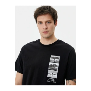 Baskılı Tişört Bisiklet Yaka Kısa Kollu Pamuklu