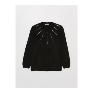 Bisiklet Yaka Baskılı Uzun Kollu Kadın Triko Tunik