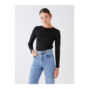 Bisiklet Yaka Düz Uzun Kollu Kadın Tişört