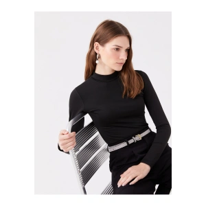 Bisiklet Yaka Düz Uzun Kollu Kadın Tişört