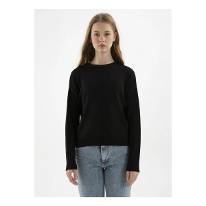 Bisiklet Yaka Düz Siyah Kadın Kazak 22k0166k1