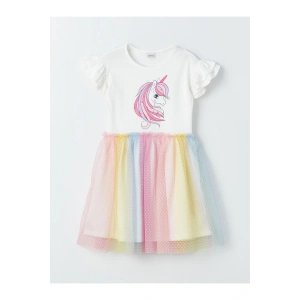 Bisiklet Yaka Baskılı Kız Çocuk Elbise