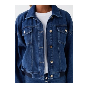 Gömlek Yaka Düz Uzun Kollu Oversize Kadın Jean Ceket