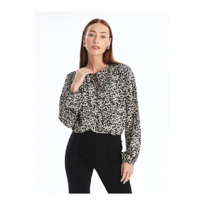 LCW Bağlamalı Yaka Desenli Uzun Kollu Kadın Bluz