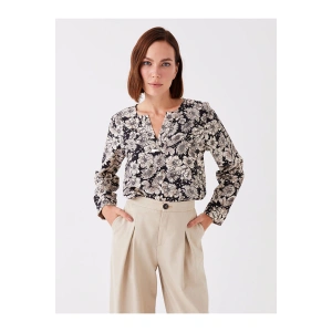 Kaçık Yaka Çiçekli Uzun Kollu Kadın Bluz