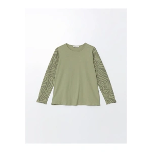 Bisiklet Yaka Desenli Kadın Tişört