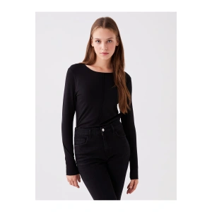 Bisiklet Yaka Düz Uzun Kollu Kadın Tişört