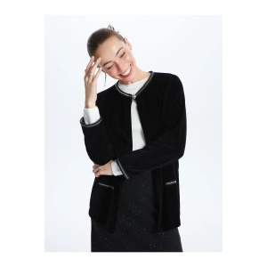 Bisiklet Yaka Düz Uzun Kollu Kadın Hırka