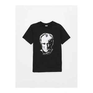 Bisiklet Yaka Atatürk Baskılı Kısa Kollu Erkek Çocuk Tişört