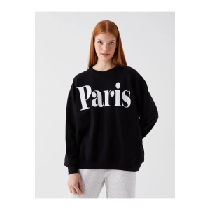 Bisiklet Yaka Baskılı Uzun Kollu Oversize Kadın Sweatshirt Tunik