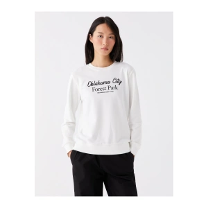 Bisiklet Yaka Baskılı Uzun Kollu Kadın Sweatshirt